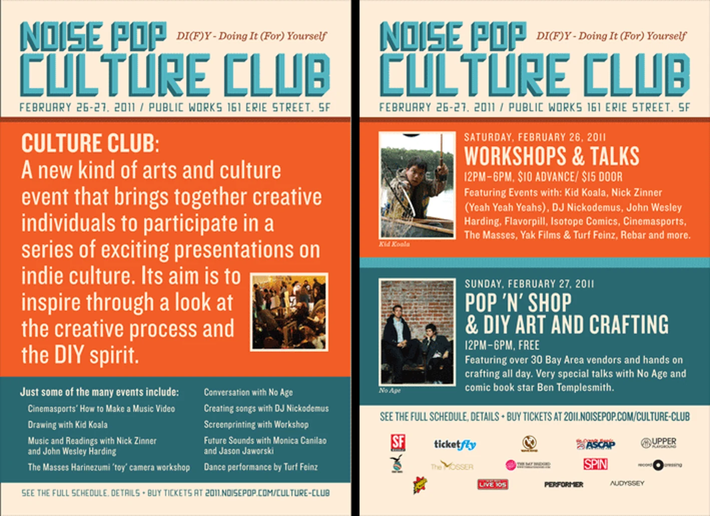 Noise Pop Culture Club 2011 postcard, February 26 and 27, Public Works, San Francisco