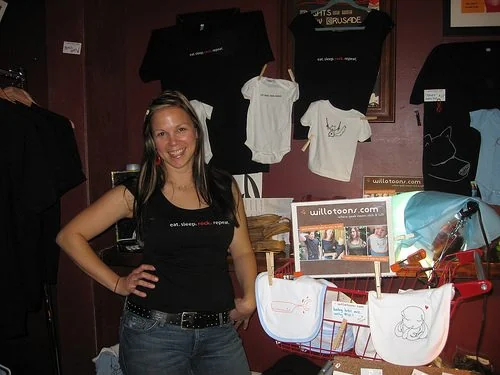 Willo selling the WilloToons line at Noise Pop & Shop in 2008