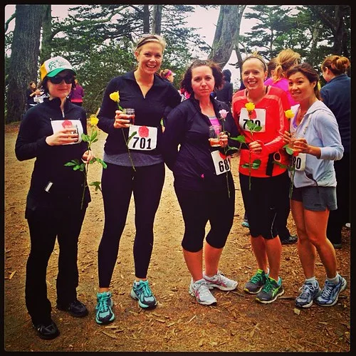 Ran the whole way and got a rose & glass of rosé at the finish line!