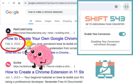 This SHIFT 543 Chrome Extension will convert Buddhist Era (BE) Years to Gregorian Years in Google Search Results