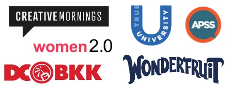 Willo Sana Speaking logos 2 Logos of places Willo has spoken: CreativeMornings, True University, APSS, Women 2.0, DC BKK and Wonderfruit