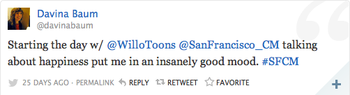 Davina Baum on Twitter: starting the day talking with Willo about happiness put me in an insanely good mood